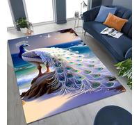 Tapis Paon 3D Coloré Plume de Paon Animal Antidérapant Lavable Pile Basse Résistant à la Décoloration Pour Salon Chambre Cuisine Entrée Décor Romantique Naturel Tapis de Sol (Couleur 1,120x160cm)