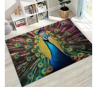 Tapis Paon 3D Coloré Plume de Paon Animal Antidérapant Lavable Pile Basse Résistant à la Décoloration Pour Salon Chambre Cuisine Entrée Décor Romantique Naturel Tapis de Sol (Couleur 5,120x180cm)