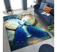 Tapis Paon 3D Coloré Plume de Paon Animal Antidérapant Lavable Pile Basse Résistant à la Décoloration Pour Salon Chambre Cuisine Entrée Décor Romantique Naturel Tapis de Sol (Couleur 3,120x180cm)