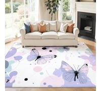 Tapis Papillon Abstrait Lignes Géométriques Minimaliste Onirique | Tapis Lavable Machine Salon 80 x 150 cm Antidérapant Doux, Chambre Cuisine Entrée Salon Violet Blanc