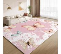 Tapis Papillon Coloré, Tapis Tâche De Peinture Rose de Salon Chambre à Coucher Doux Antidérapant sans Perte Lavable Décoration de Sol pour Intérieur Cuisine Couloir 90x150cm