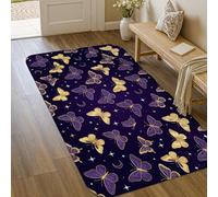 Tapis papillon fantaisiste et élégant en forme de lune, d'étoile, violet, à poils courts en éponge, tapis rectangulaire imprimé, tapis de buanderie, salle de bain, porte, entrée, décoration 0,9 x 1,5