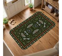 Tapis papillon naturel, bohème, libellule, fougère, vert printemps, éponge à poils ras - tapis rectangulaire qui ne perd pas ses poils - pour buanderie, salle de bain, porte d'entrée - 0,9 x 1,5 m