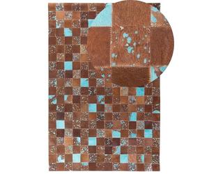 Tapis Patchwork 140 x 200 cm en Peau de Vache Marron et Bleu Fait à la Main Aliaga