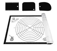 Tapis Patisserie pour Étaler la Pate,70 x 50cm Tapis de Cuisson Silicone Antidérapant avec 3 Grattoirs,Mesurable Silicone Patisserie Accessoire Reutilisable Anti-Adhésif pour Biscuits, Pain, Fondant