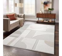 Tapis payé Salon - 200x290cm Crème Haute-pièce Texture Flocon Plat - Motif Géométrique Boho Tapis de Salon