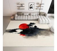 Tapis Paysage Japonais Pont Temple Soleil Rouge, Beige moquette Poils Courts Doux Tapis de Porte Lavable antidérapant pour la Maison Salon Restaurant Chambre Cuisine, Chambre de Jeu (120 × 170 cm)