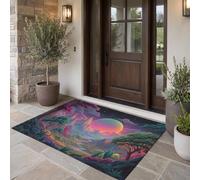 Tapis Paysage Psychédélique pour entrée, tapis de porte d'entrée d'intérieur antidérapant lavable en machine pour cuisine, paillasson décoré de Vallée Planète Fantastique doux,Violet 50 x 80 cm