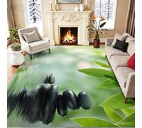 Tapis Paysages Naturels 80 x 150 cm - Motif Galets Surface l'eau Feuilles, Tapis Lavable Antidérapant Doux Poil Court, Vert Moquette Lavable décoration d'intérieur pour Chambre Salon Cuisine