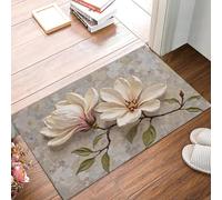 Tapis Peinture À L'Huile 3D De Magnolia Couleur Crème, 40X60Cm Tapis Plante Vintage Paillasson Piège Visuel Amusant Antidérapant Lavable Paillasson D'Entrée Intérieur Extérieur Pour Salle Bain