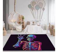 Tapis Peinture De Crâne De Roche De Dessin Animé Thème Salon - Tapis Imprimé Flanelle Noir Antidérapant pour Chambre Couloir Cuisine avec Support en Caoutchouc, 120 x 180cm