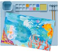 Tapis Peinture Enfant Silicone 60 x 40 cm Tapis Silicone Peinture Enfant avec Gobelet Nettoyage Pliable Porte-Stylos Silicone Painting Mat pour Enfant Étudiant Peintture Maison École