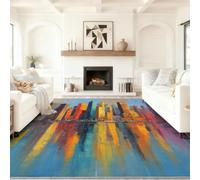 Tapis Peinture Huile Abstrait Architecture Reflet 140 x 200 cm, Surface Résistante à l'abrasion de Antidérapant Lavable Tapis, Multicolore Art Moderne Style pour Salon, Salle à Manger, Cuisine