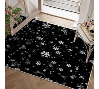 Tapis Père Noël - Tapis Salon 80x150 cm Noir Xmas, Tapis de Porte Lavable Flocon de Neige Carpet pour Chambre, Moquette Antidérapant à Poils Ras, Paillasson Décor à La Maison J141