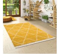 Tapis - PERGAMON - Boho - Shaggy - 200x290 cm - Jaune curry - Motif diamant