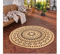 Tapis - PERGAMON - Salsa - Jute fait main - Rond - 120x120 cm - Motifs ethniques colorés