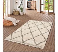 Tapis - PERGAMON - Shaggy - 80x150 cm - Motif diamant créme - Intérieur