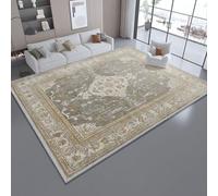 Tapis Persan géométrique rétro imprimé Doux et léger pour Salon, Chambre à Coucher, Couloir, Bureau 90 x 150 cm Antibactérien Antidérapant Gris Beige