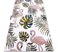 Tapis PETIT GARDEN FLAMINGOS FEUILLES DE MONSTERA crème beige 120x170 cm