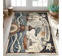 Tapis phare, nautique vintage navire côtier mouette anniversaire de mariage, tapis rectangulaire imprimé Accents, buanderie, salle de bain, porte, entrée, décoration, 0,9 x 1,5 m
