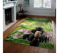 Tapis Pierre Orchidée Bambou Lavable Antidérapant 150x210cm | Moquette à poils bas Thème spa reflet vert Tapis intérieur doux pour salon Chambre