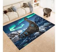 Tapis Pirate 60x90 cm Texture Douce Cachemire Anti Dérapant Tapis Aurore Viking 3D Imprimé Motif Nettoyage Facile à l'Aspirateur ou en Machine Convient pour Salle de Bain Cuisine Entrée Carpet