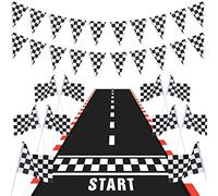 Tapis Piste Bannières Fanion 10 Pièces Drapeaux Noir et Blanc à Carreaux Bâtons