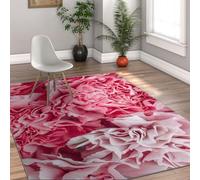 Tapis Pivoine Rose œillet Rose Fleur botanique 60x120cm | Tapis fleurs esthétique, lavable, pliable, fin et plat, pour chambre d'enfant, salle de jeux et entrée