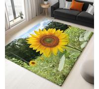 Tapis Plantes Champ De Fleurs Tournesols Jaune Vert 160 X 230 Cm - Poils Courts Ultra Doux, Lavable en Machine, Antidérapant, Ne Peluche Pas - Tapis Rectangulaire pour Salon, Chambre