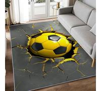 Tapis Pliable Lavable 100 x 160 cm Jaune Football Sport Mur de Briques Fissures, Art Moderne Tapis de Salon Fin à Poils Ras - Gris Foncé Moquette Antidérapant pour Salle de Jeux Chambre d'enfant
