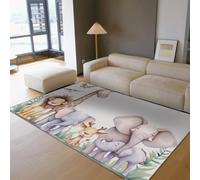 Tapis Pliable Portable 80x150cm Animaux de Zoo Mignon cerf Lion Girafe éléphant Imprimer Tapis de Sol pour Salon Salle de Jeux à Poils Ras Lavable