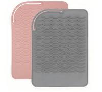 Tapis Pochette Fer à Lisser 2 Pièces Tapis de Protection Thermique Tapis Résistant à la Chaleur de Voyage, Pour Boucleur a Cheveux, Lisseur Vapeur, Seche Cheveux (Rose,Gris)