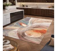 Tapis Poil Ras Grand Salon Chambre Salle a Manger Antidérapant Lavable, Rug Abstrait Moderne Multicolore Rouge, Beige et Bleu, 200 x 250 cm