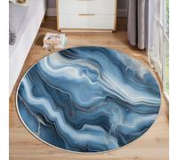 Tapis Poil Ras Rond Texture De Marbre Tapis Rond Bain À Remous Océanique Doux et antidérapant - Lavable en Machine - pour Salon, Chambre à Coucher, Salle à Manger, 100cm, Bleu