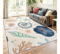 Tapis Poil Ras Salon Illustration À L'Aquarelle Doux Moquette Chambre 40 x 60 cm, Lavable Descente De Lit Beige pour Cuisine, Bureau Couloir-Tapis Étoile De Mer Coquillage Coquille Saint-Jacques