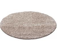 Tapis poils longs shaggy Ø200cm rond tissé beige motif uni UNI L