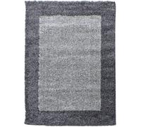 Tapis poils longs shaggy Ø200cm rond tissé gris clair et gris foncé