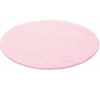 Tapis poils longs shaggy Ø200cm rond tissé rose motif uni UNI L