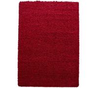 Tapis poils longs shaggy Ø200cm rond tissé rouge motif uni UNI L