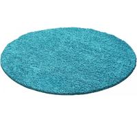 Tapis poils longs shaggy Ø200cm rond tissé turquoise motif uni UNI L