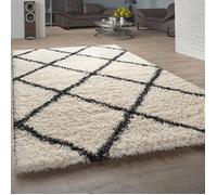 Tapis Poils Longs, Shaggy Pour Salon, Design Scandinave Et Motif Losanges Beige Ø 200 cm rond