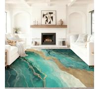 Tapis Poils Ras 80 x 150 cm, Abstrait Marbre Surface De La Mer Résistant Tapis pour Décor de Salon Chambre Adulte Salle à Manger Bureau Dressing Résistant, Vert