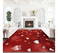 Tapis Poils Ras 80 x 150 cm, Romantique Amour Vacances Cœur Résistant Tapis pour Décor de Salon Chambre Adulte Salle à Manger Bureau Dressing Résistant, Rouge