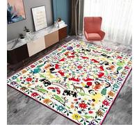 Tapis Poils Ras Doux Salon et Chambre, Lavable Antidérapant, utilisable en Salle à Manger, Cuisine, Terrasse et Entrée Petites Fleurs Colorées Modernes 110 x 190 cm