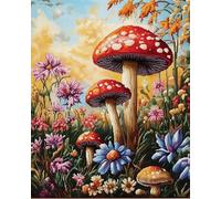 Tapis Point Noué À Faire Fleurs Et Champignons De Dessins Animéstapis De Coussin À Broder Diy，Kits De Crochet À Loquet Ensemble De Tapis Au Crochet Avec Pré-Impression Pour Débutants Et A 31x45in