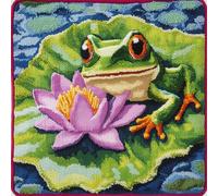 Tapis Point Noué À Faire Kit De Crochets De Verrouillage En Forme，Kits De Crochets De Verrouillage, Kit De Verrouillage Automatique 43x43cm(Grenouille sur une feuille de lotus)