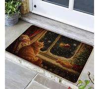 Tapis Porte Chat De Noël Tigré Orange Absorbant Tapis De Porte Antidérapant Paillasson Interieur Entree pour Jardin Maison Bureau 60X40Cm