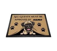 Tapis Porte Nom Personnalisé pour Chien, Chien Qui Regarde, Carlin. Tous Les Invités Doivent Être Approuvés. Lavable Tapis Entree Douces Paillasson D'Entree pour Cuisine Bureau 60X40Cm