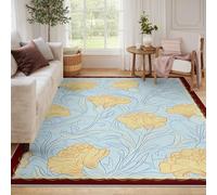 Tapis pour 100x150 Chambre et Salon William Morris à Machine Fleurs carpette Poil Bas lavables Modernes Bordures antidérapantes lentrée Bureau Salle Manger dortoir décoration intérieure Bleu Ciel