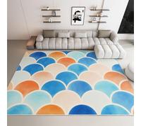 Tapis pour Chambre 120x170 cm, Tapis Antidérapant Demi-Cercle Géométrique Minimaliste, Poils Courts Doux Lavable en Machine Bleu Moquette Décoration pour Salon Cuisine Entrée Salle à Manger